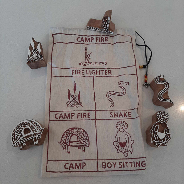 Stamps Traditional Block Print Stamps - Indigenous Camp Fire set of 5