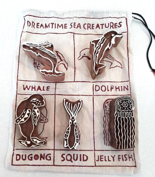 Stamps Traditional Block Print-Indigenous Collection Dreamtime Sea Creatures set of 5