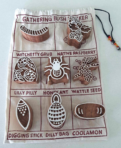 Stamps Traditional Block Print - Indigenous Bush Tucker Gathering Set of 8