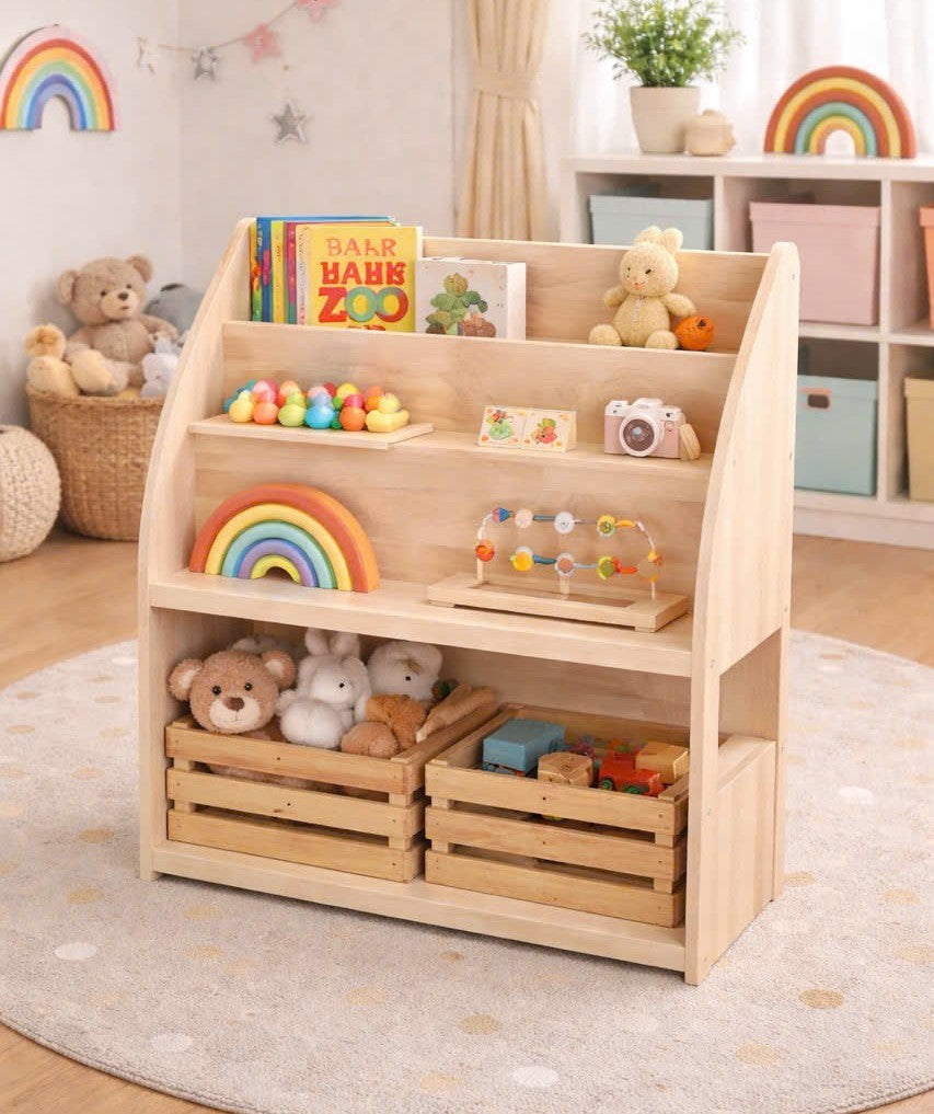 Bookshelf with Bamboo Storage Crates